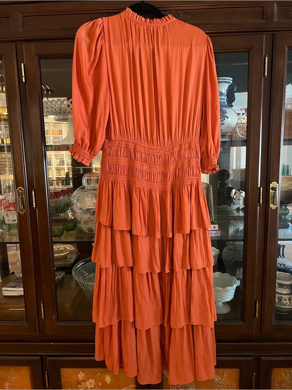 Maje Radjinette tiered satin rust dress - Picture 9 of 9